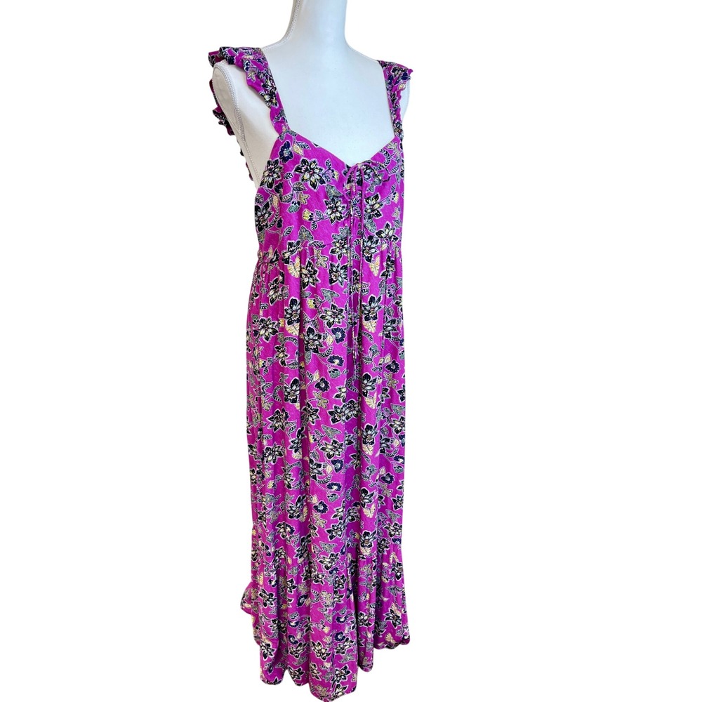 LOFT Maxi Dress Sz 14 Milkmaid Floral Ruffle Sleeve‎ Smocked Babydoll Romantic - Picture 9 of 11